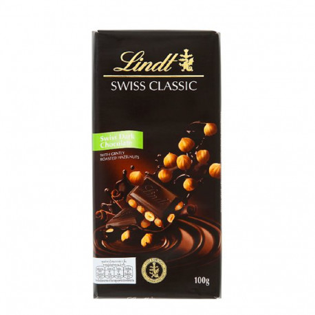 LINDT SWISS CLASSIC DARK CHOCOLATE WITH GENTLY ROASTED HAZELNUTS 100G