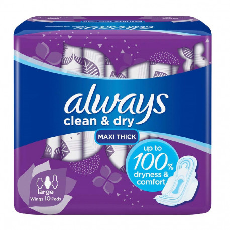 Always Dry & Clean Large with Wings 10 Pads