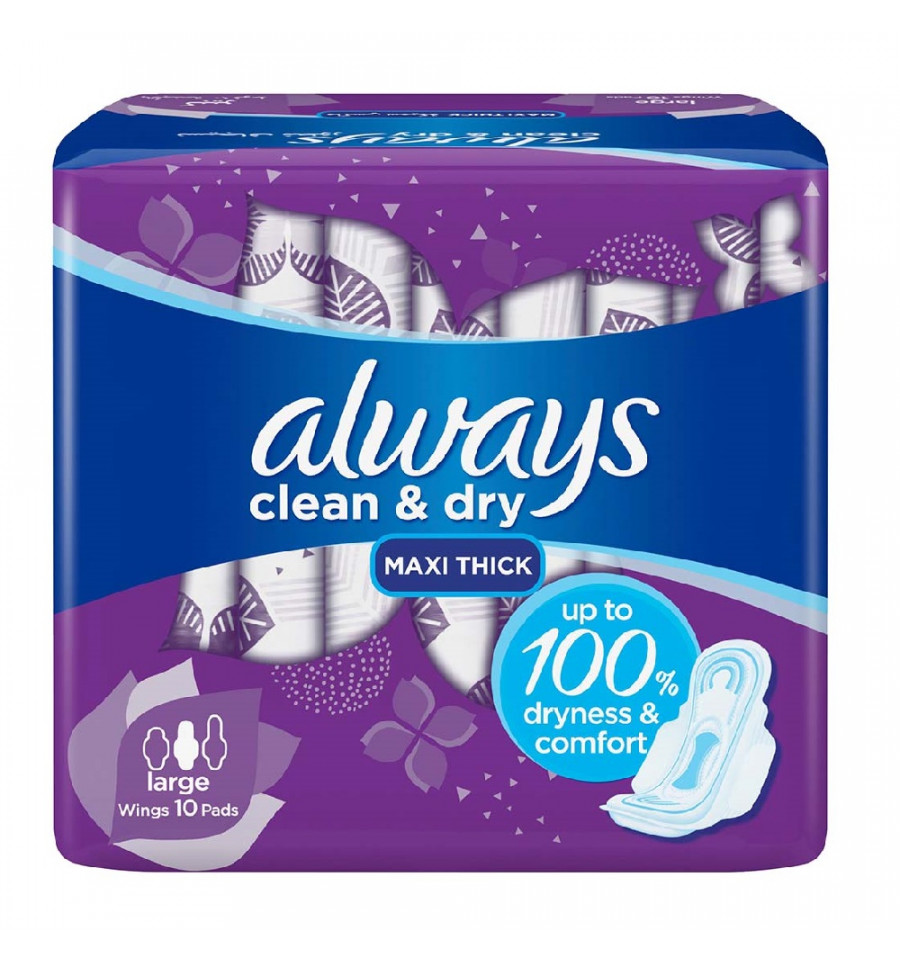 Always 10 Clean & Dry Maxi Thick Large Pads with Wings from SuperMa