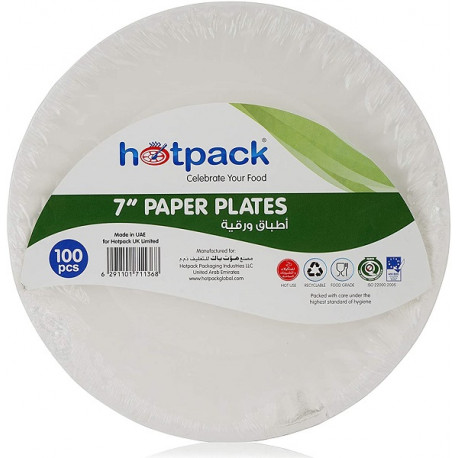 Hotpack 7 inch Disposable Multicolor Paper Plate 100 Pieces