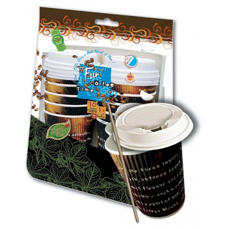 Fun Paper Cup 12oz with Lids & Stirrers 10 Pieces