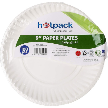 Hotpack Paper Plates 9 Inch 100 Pieces